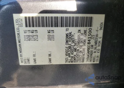 2012 Nissan Maxima S from USA, damaged, VIN 1N4AA5AP0CC841500